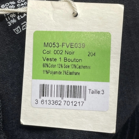 Majestic Filatures Corduroy One-button Blazer Cotton  Size 3 Medium Black - Picture 6 of 6